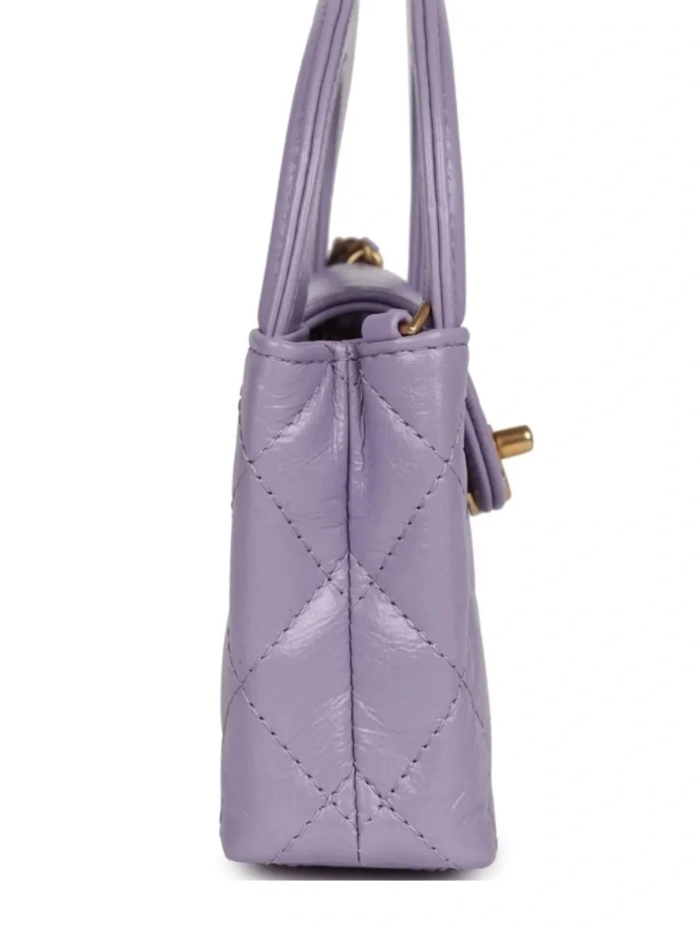 CHANEL 2025 Nano Kelly NWTs Lavender Quilted Mini Top Handle Bag with Gold CC